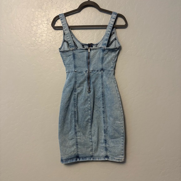 Guess y2k acid wash denim bustier front slit bodycon sleeveless dress small - Picture 9 of 16